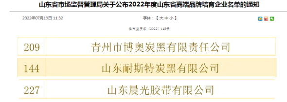 晨光膠帶、博奧炭黑、耐斯特入選山東省高端品牌培育企業(yè)名單